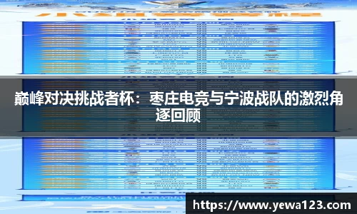 巅峰对决挑战者杯：枣庄电竞与宁波战队的激烈角逐回顾